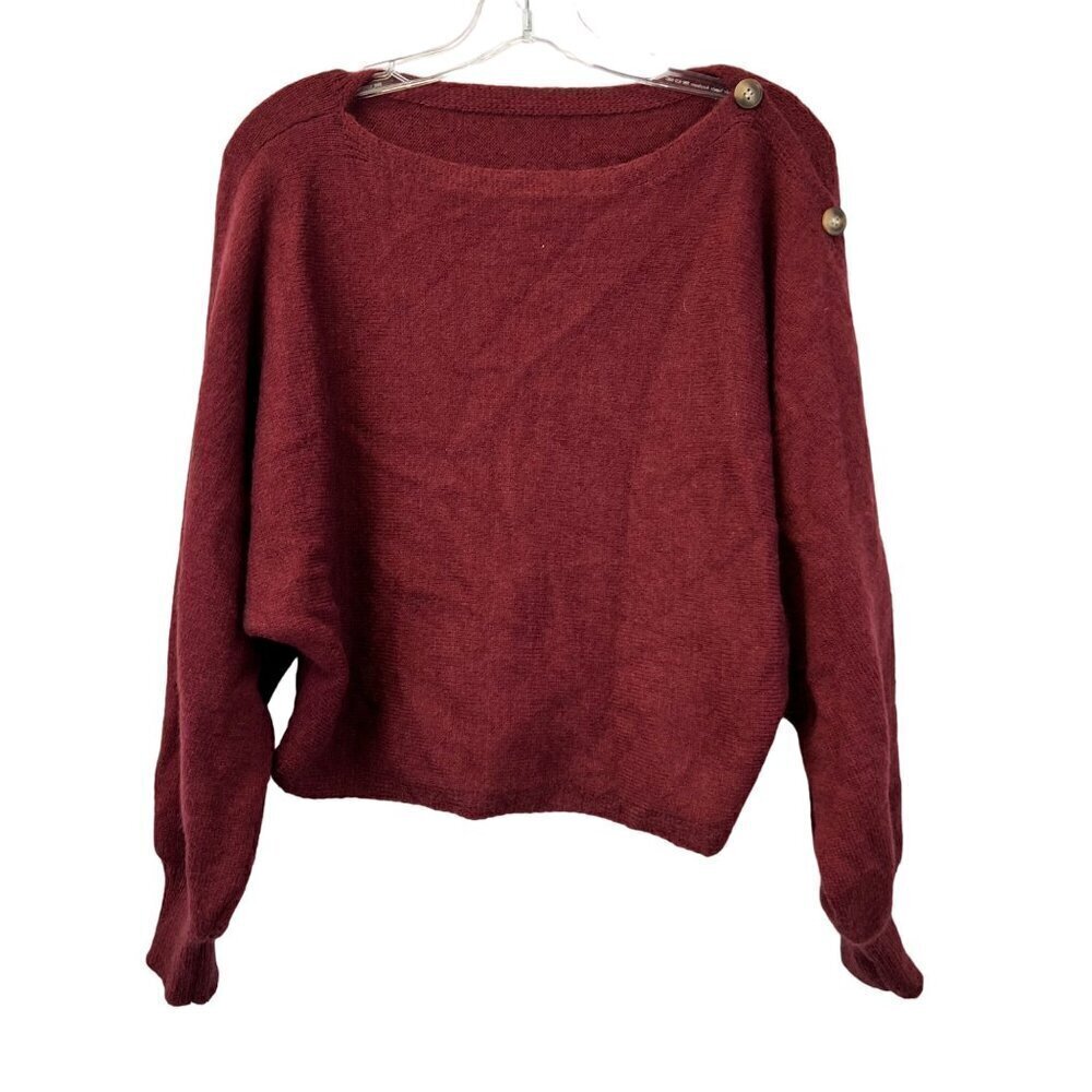 Shein Women’s Boat Neck Cropped Pullover Sweater Long Button Sleeve Wine Large